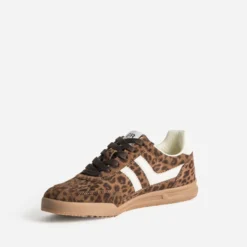 Tennis marron cuir motif léopard
