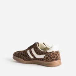 Tennis marron cuir motif léopard