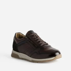 Tennis marron cuir zip côté