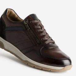 Tennis marron cuir zip côté