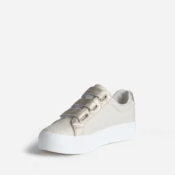 Tennis plateforme TEXTO beige à scratchs dorés
