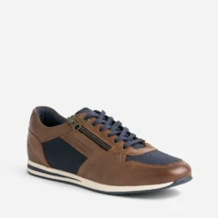 Tennis REDSKINS marron et marine en cuir et toile