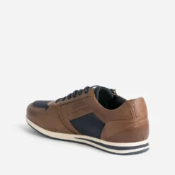 Tennis REDSKINS marron et marine en cuir et toile