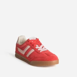 Tennis rouge cuir velours détails roses