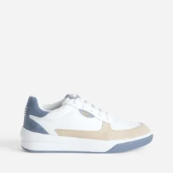 Tennis TBS blanche, beige et bleu ciel cuir