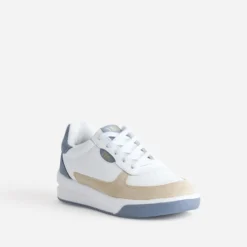 Tennis TBS blanche, beige et bleu ciel cuir