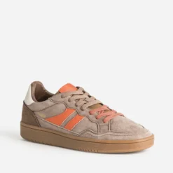 Tennis TEDDY SMITH camel cuir velours détails orange