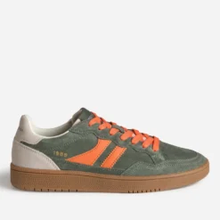 Tennis TEDDY SMITH kaki cuir velours détails orange