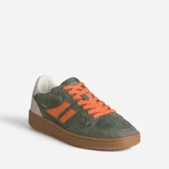 Tennis TEDDY SMITH kaki cuir velours détails orange