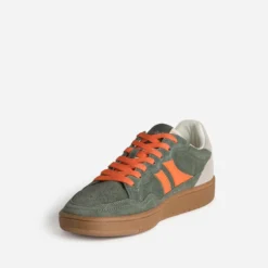 Tennis TEDDY SMITH kaki cuir velours détails orange