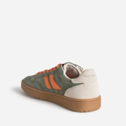 Tennis TEDDY SMITH kaki cuir velours détails orange