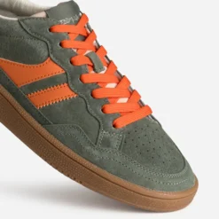 Tennis TEDDY SMITH kaki cuir velours détails orange