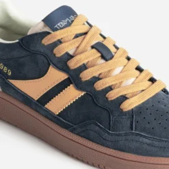 Tennis TEDDY SMITH marine cuir velours détails jaunes