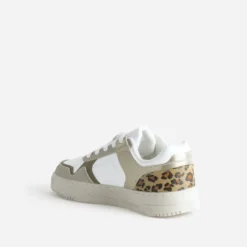 Tennis TEXTO blanche, beige, effet léopard