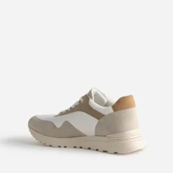 Tennis TEXTO blanche, beige et camel