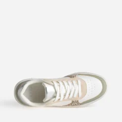 Tennis TEXTO blanche, beige et verte
