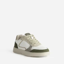 Tennis TEXTO blanche, beige et kaki