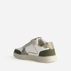 Tennis TEXTO blanche, beige et kaki
