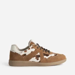 Tennis TEXTO camel cuir velours et vache