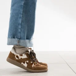 Tennis TEXTO camel cuir velours et vache