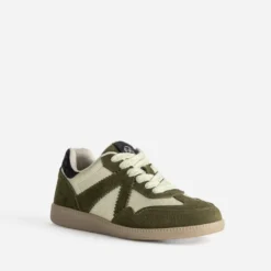 Tennis TEXTO kaki et doré cuir velours