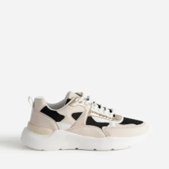 Tennis TEXTO noire, beige, blanche et dorée
