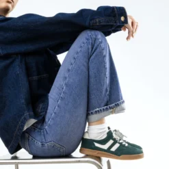 Tennis TEXTO verte cuir velours
