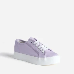 Tennis toile violette à semelle blanche