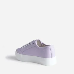 Tennis toile violette à semelle blanche