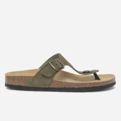 Tong anatomique kaki en cuir éco-conçu
