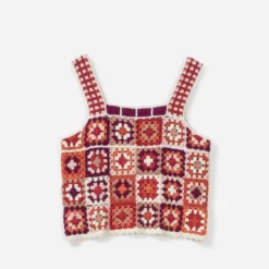 Top TEXTO écru crochet couleur
