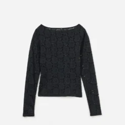 Top TEXTO noir en dentelle