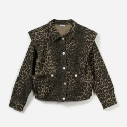 Veste en jean marron imprimé léopard